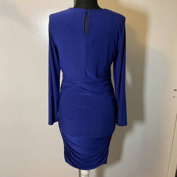 19. Spence Blue Ruched Long Sleeve Sheath Midi Dress Size Medium - Picture 5 of 6